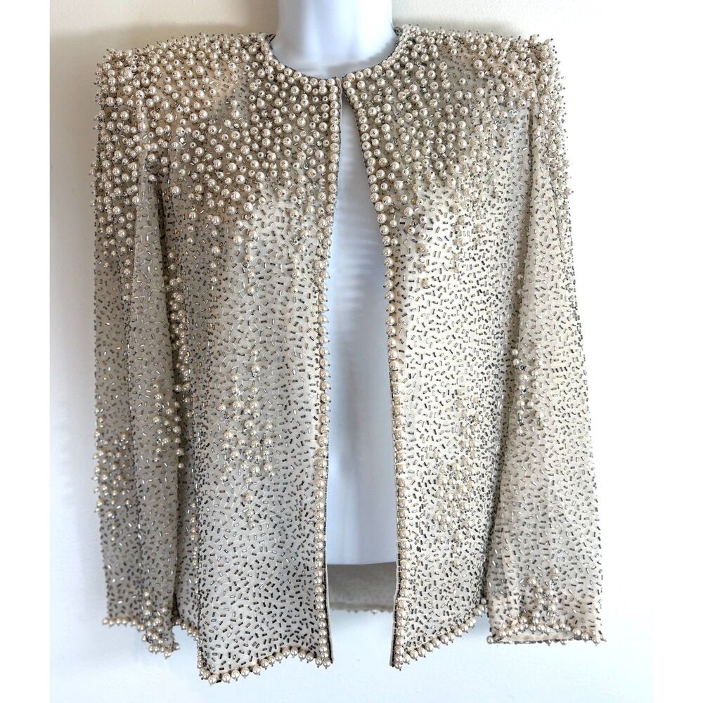 Vintage Victoria Royal Ltd Blazer Jacket Ivory Pearl and Beaded Formal Size 4
